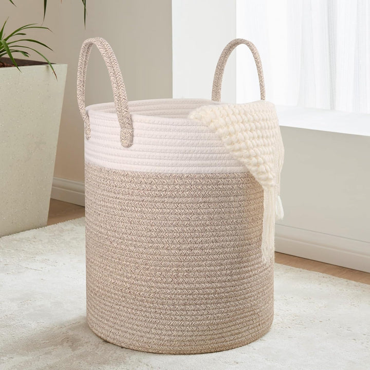 Withosent 49L Wäschekorb Geflochten aus Baumwolle, Wäschesammler mit Henkel, Laundry Basket Aufbewah