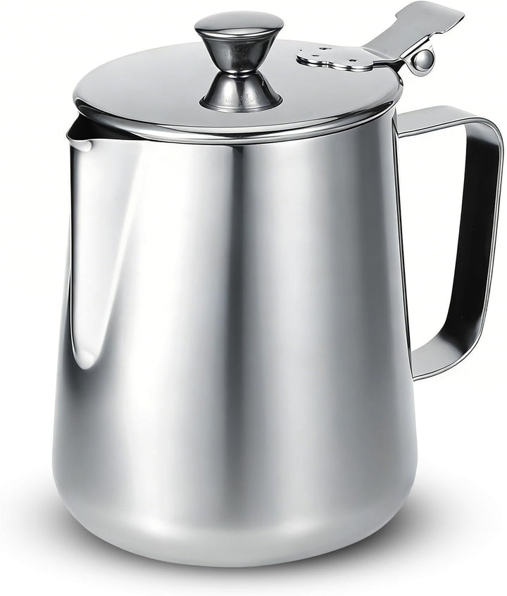 Milchkännchen mit Deckel, 600 ml/1000 ml, Milchaufschäumkännchen, Edelstahl Kanne mit Deckel, Milcha