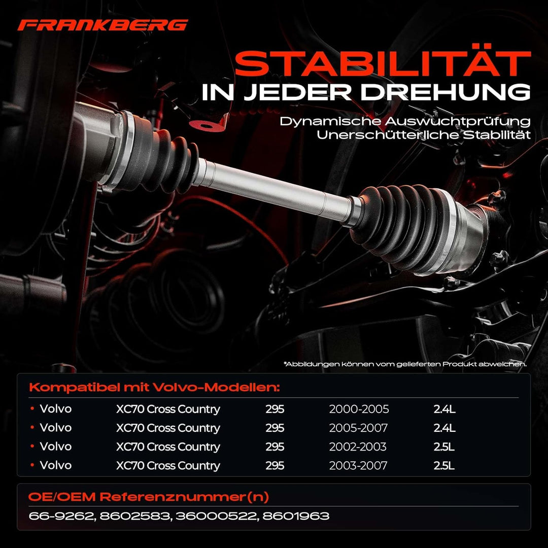 Frankberg Antriebswelle Vorne Links Kompatibel mit XC70 Cross Country 2.4L 2.5L 2000-2007 Replace# 3