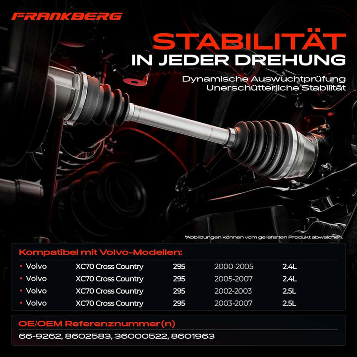 Frankberg Antriebswelle Vorne Links Kompatibel mit XC70 Cross Country 2.4L 2.5L 2000-2007 Replace# 3