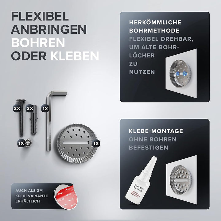 Ersatzrollenhalter Runde zum Bohren | Schwarz | aus Edelstahl und Glas | WC-Rollen Aufbewahrung zur