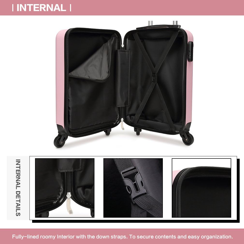KONO Koffer Reisekoffer Handgepäck Trolley Hartschale ABS Gepäck 4 Rollen Spinner Rollenkoffer (Pink