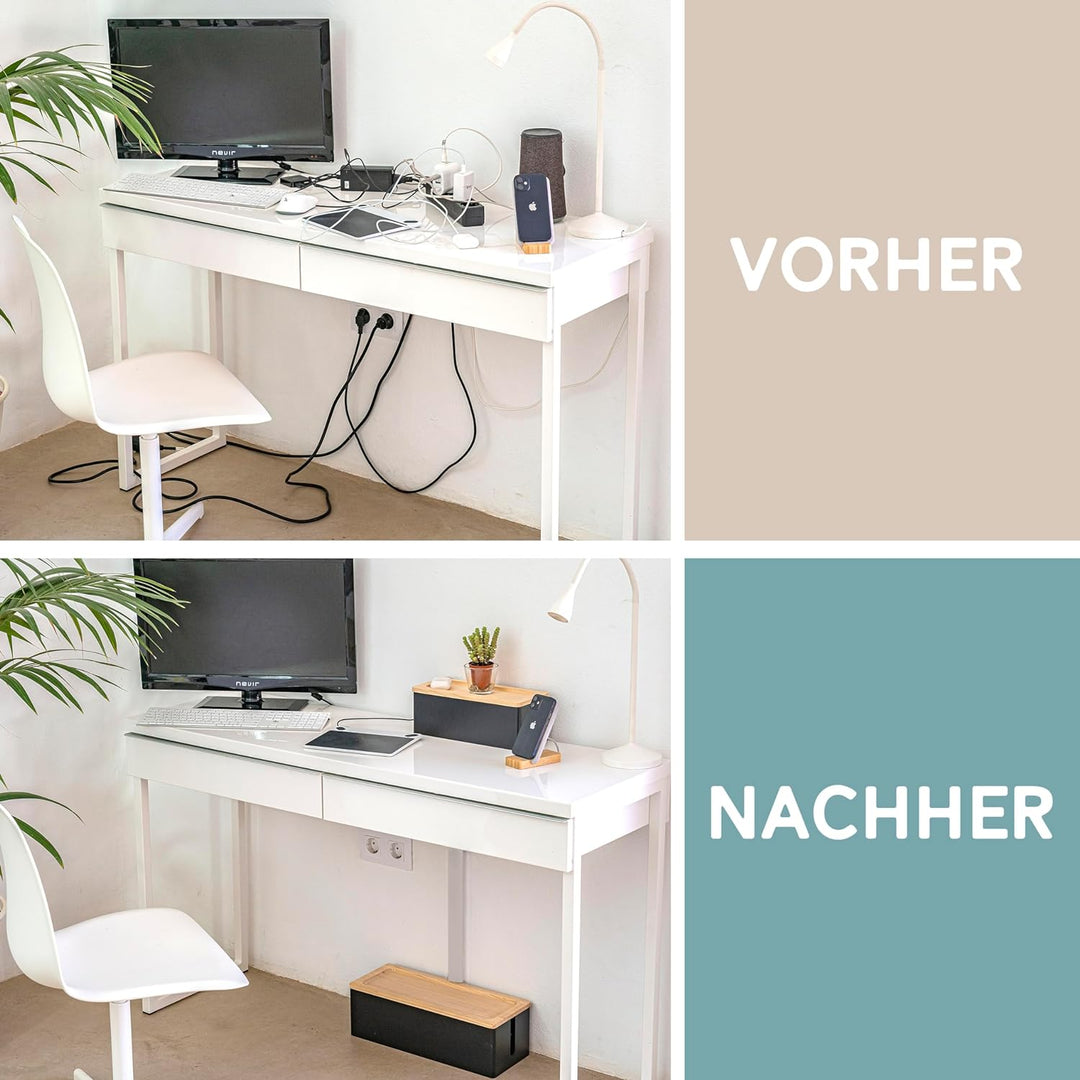 Nature Supplies Set mit 2 Kabelboxen aus Kiefernholz - 1 Klein Kabelbox als Schreibtisch-Organizer,
