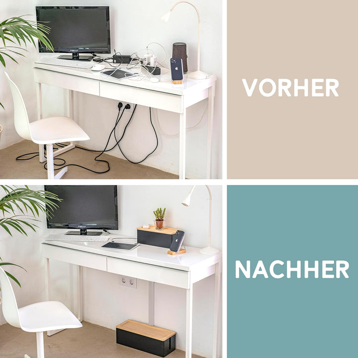 Nature Supplies Set mit 2 Kabelboxen aus Kiefernholz - 1 Klein Kabelbox als Schreibtisch-Organizer,