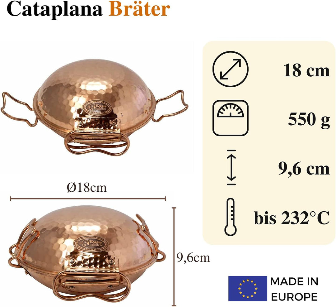 CopperGarden® Cataplana Bräter aus handverzinntem gehämmerten Kupfer mit ca 18 cm Durchmesser I Port