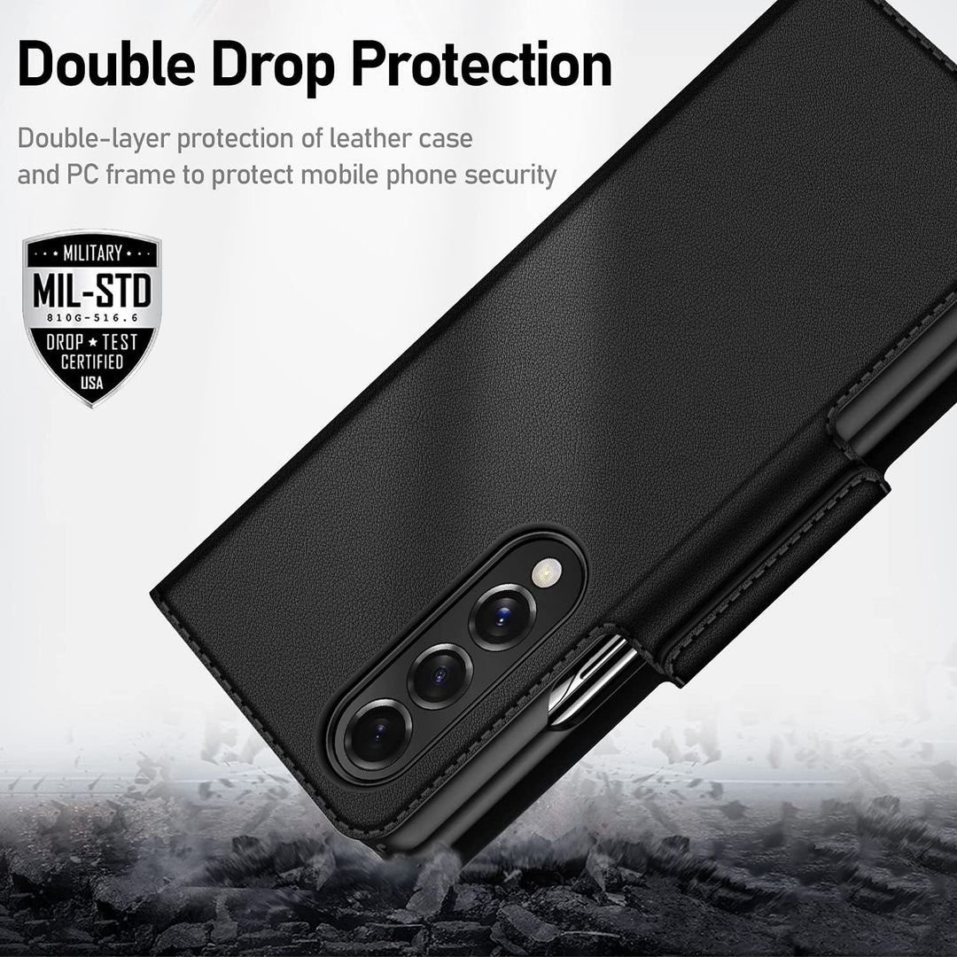 CENMASO Für Galaxy Z Fold 3 Hülle, [RFID Blockierung] 3-in-1 Magnetisch Geldbörse Kartenfach Leder H