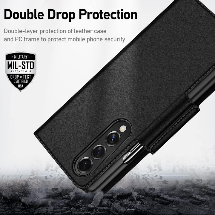 CENMASO Für Galaxy Z Fold 3 Hülle, [RFID Blockierung] 3-in-1 Magnetisch Geldbörse Kartenfach Leder H