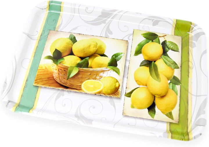 Lashuma Kunststoff Tablett zum Servieren, Format: 45x31 cm, Design: Zitrusbaum, Stapelbares Melamint