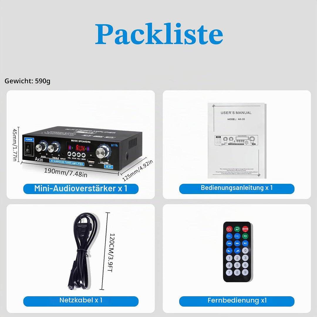 AK35 Stereo-Audio-Verstärker, 200 W, 2 Kanäle, kabellos, Bluetooth 5.0, Endstufe, Heimverstärker, FM