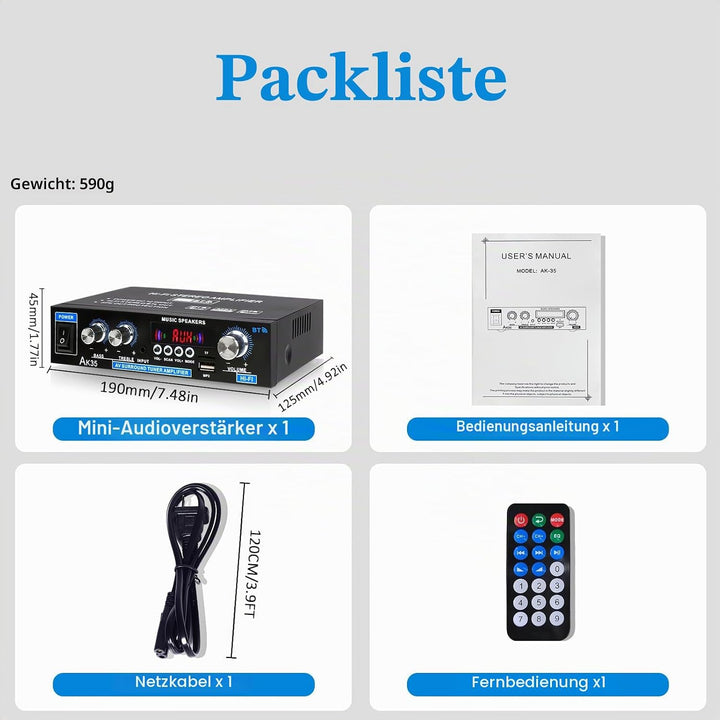 AK35 Stereo-Audio-Verstärker, 200 W, 2 Kanäle, kabellos, Bluetooth 5.0, Endstufe, Heimverstärker, FM