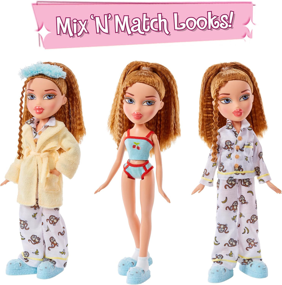 Bratz Slumber Party - Meygan Modepuppe - Mit 2 Pyjama-Garnituren, Plüschtier und Accessoires - Für K