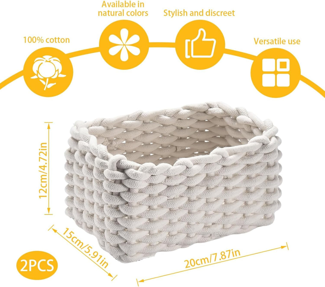 2 Stück Burr Basket 20 x 15 x 12 cm Häkelkorb Quadrat Aufbewahrungskorb Klein Organizer Korb Aufbewa