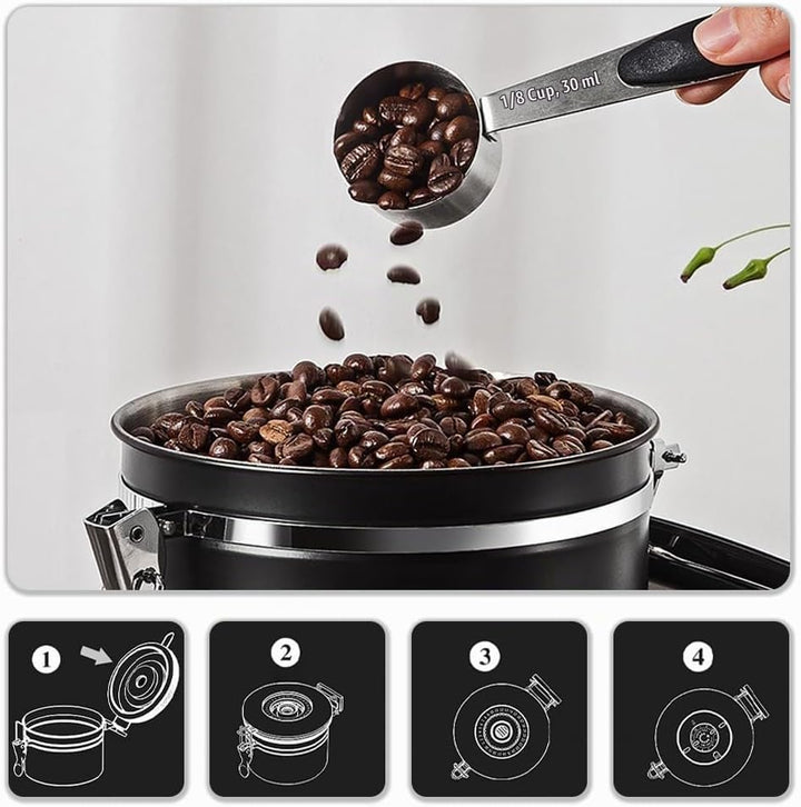 Kaffeedose Luftdicht 1,8L,Kaffeedose Luftdicht 1kg Bohnen,Kaffeebohnen Behälter aus Edelstahl mit Lö