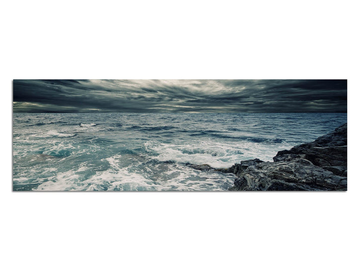 Paul Sinus Art Panoramabild auf Leinwand und Keilrahmen 120x40cm Ozean Meer Sturm Felsen Wellen Wolk