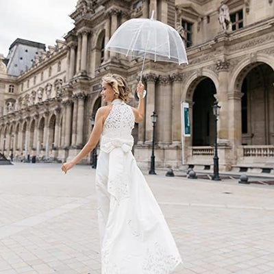 SMATI Durchsichtiger Regenschirm transparent Stockschirm Glockenform Hochzeit, Hochzeit