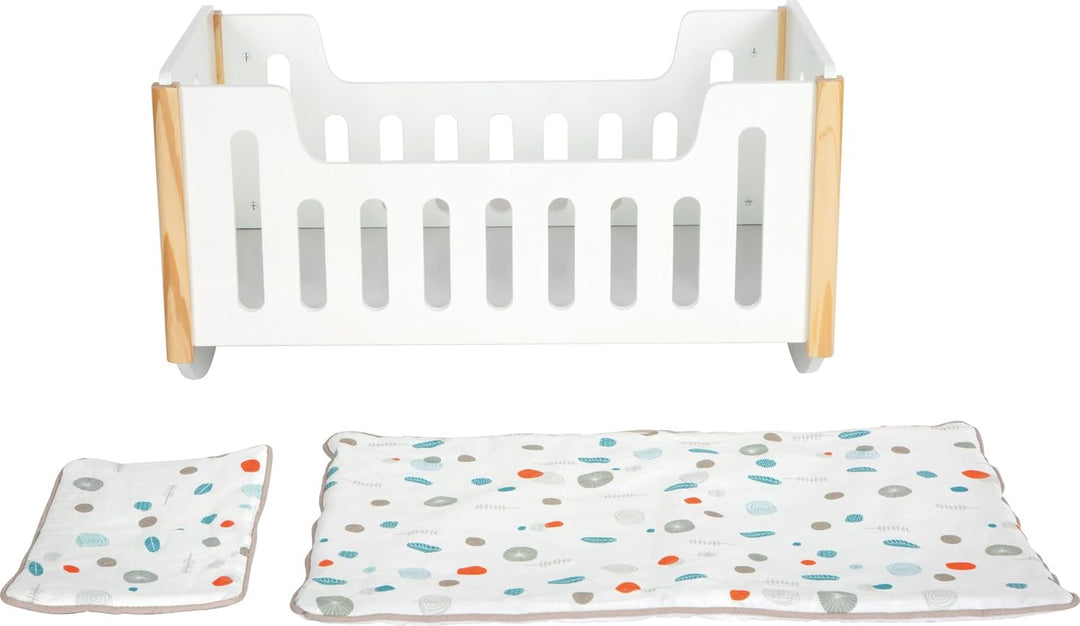 Small Foot Puppenwiege aus Holz mit Bettwäsche – skandinavisches Puppenbett „Little Button“ – für Pu