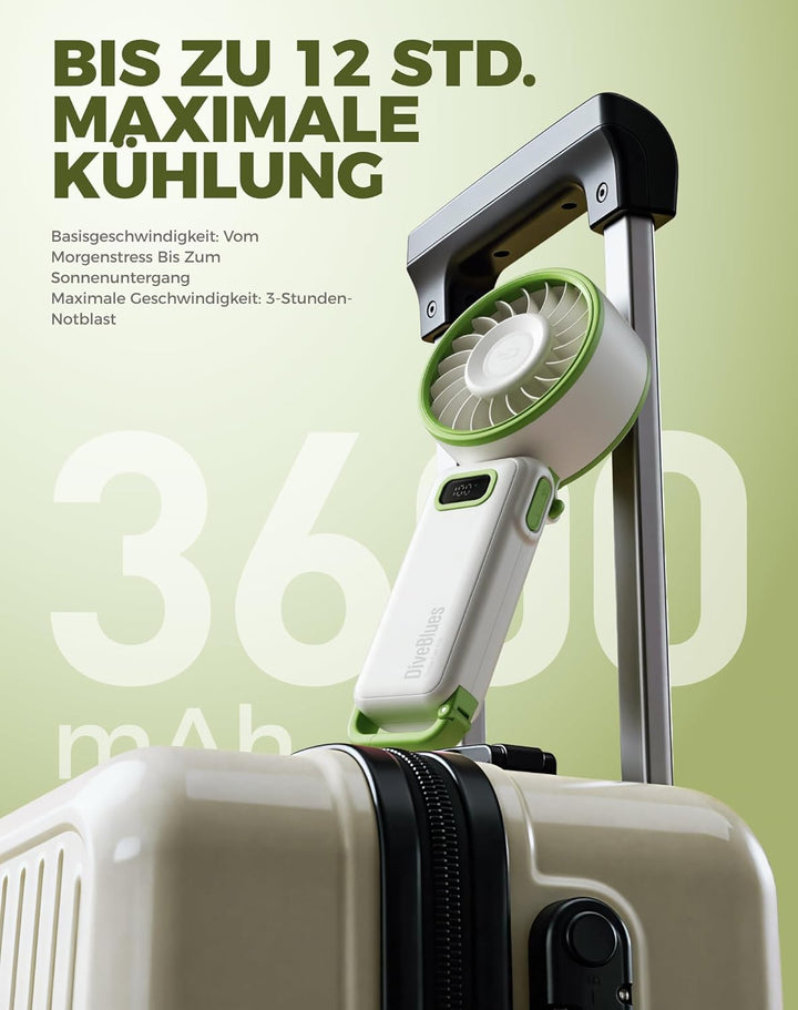 Diveblues Handventilator Tragbarer Turbo-Ventilator mit 100 Stufen und 7.4m/s Starkem Luftstrom, 180
