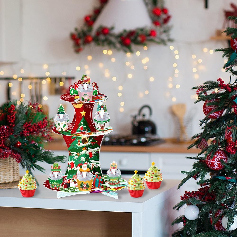 Weihnachts-Party-Papier-Kuchenständer, dekorativer Tisch-Weihnachtsbaum-Kuchenständer, Dessertstände