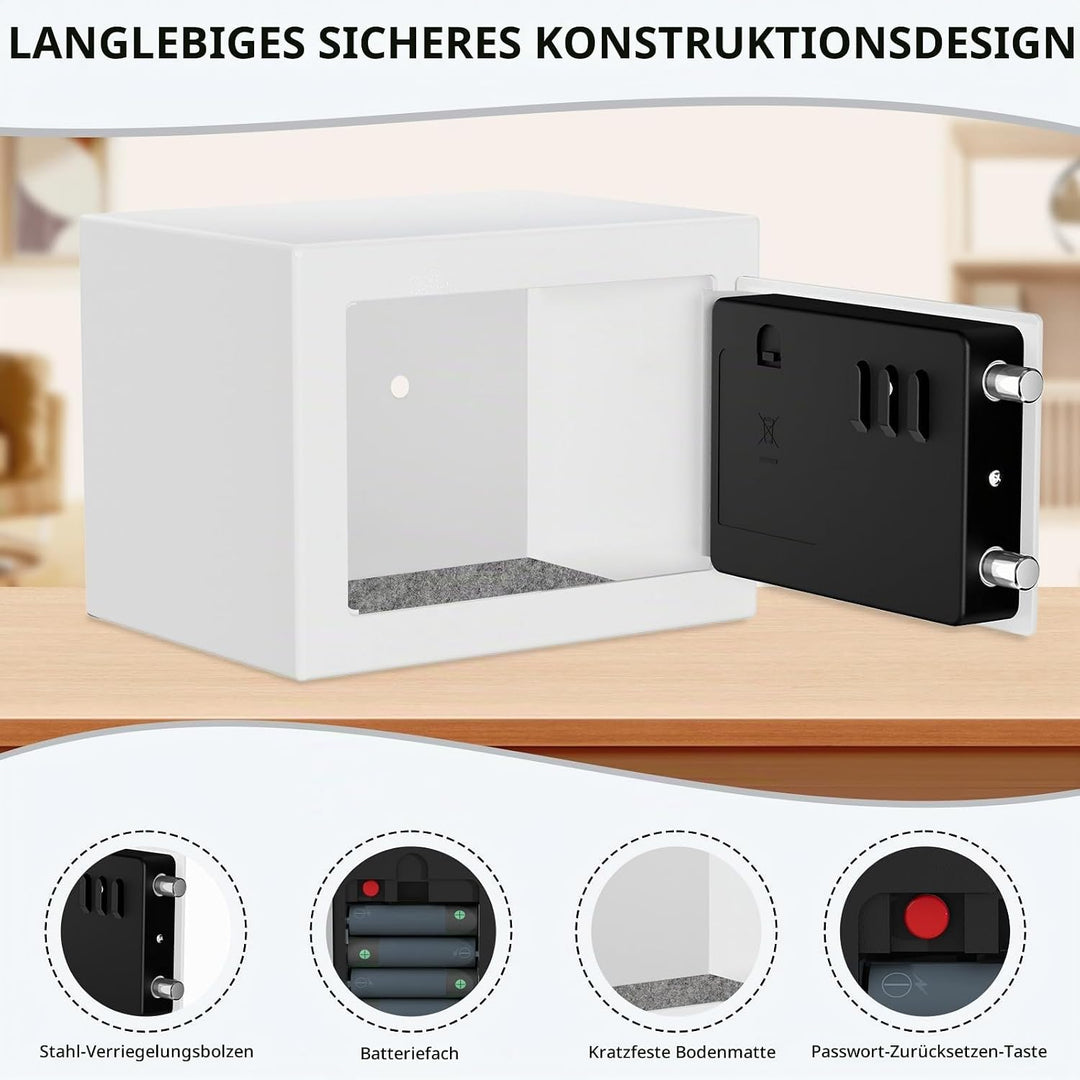Digitaler Safe 6,8 l, kleiner Tresor für Zuhause, elektronische Sicherheitskassette, Wandtresor fürs