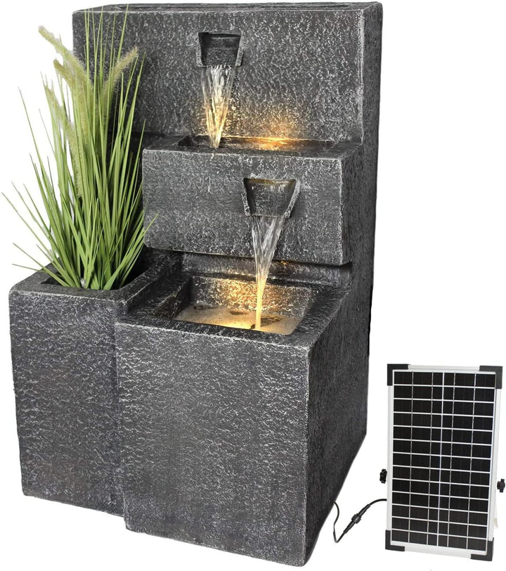 Solar Gartenbrunnen Grada bepflanzbar mit LED Beleuchtung Springbrunnen Akku Funktion Balkonbrunnen