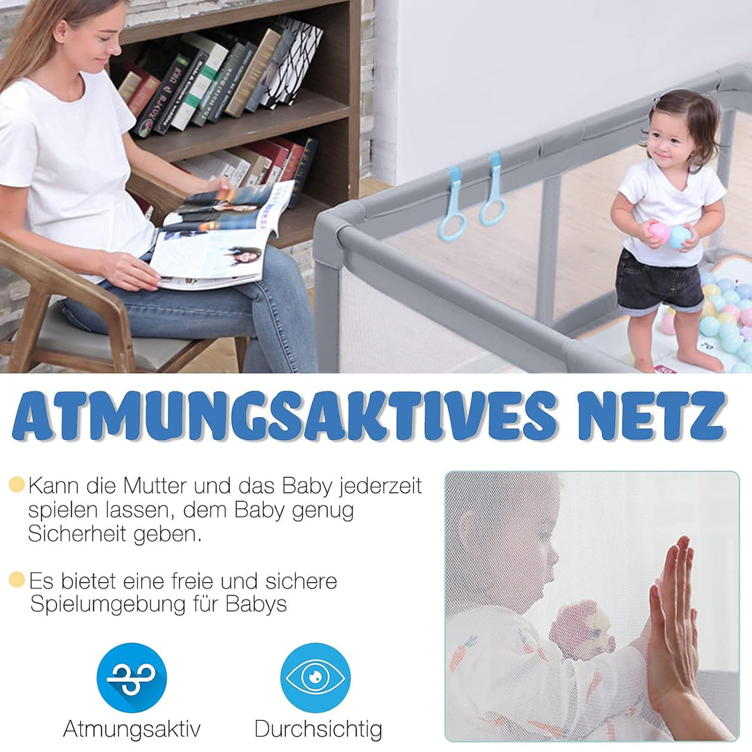 Laufstall Baby Laufgitter, Baby Zaun Schutzgitter mit Rutschfester Basis, Atmungsaktivem Stabiler Ab