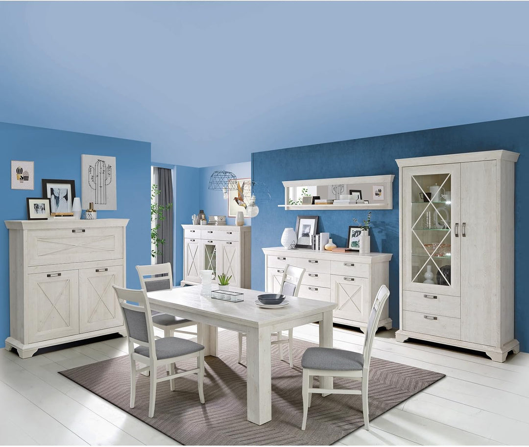 FORTE Kashmir Wandregal mit Spiegel, Holzwerkstoff, Pinie weiss, B x H x T: 177,7 x 43,5 x 24,5 cm