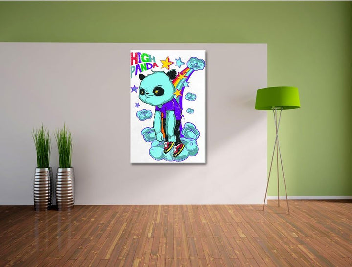 Pixxprint High Panda White Bild auf Leinwand, XXL riesige Bilder fertig gerahmt mit Keilrahmen, Kuns