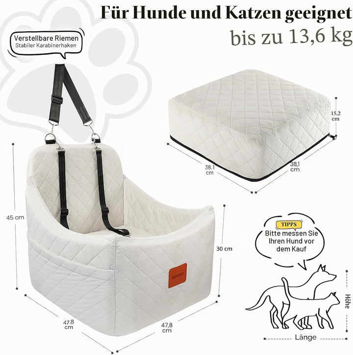 Hunde Autositz für kleine bis mittlere Hunde, Waschbarer hundesitz Auto mit Aufbewahrungstaschen, An