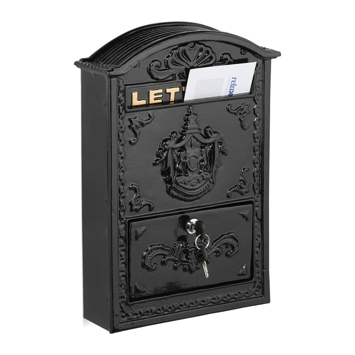 Relaxdays Briefkasten Vintage, verzierter Postkasten, HxBxT: 42 x 28 x 10 cm, A4 Briefschlitz, 2 Sch