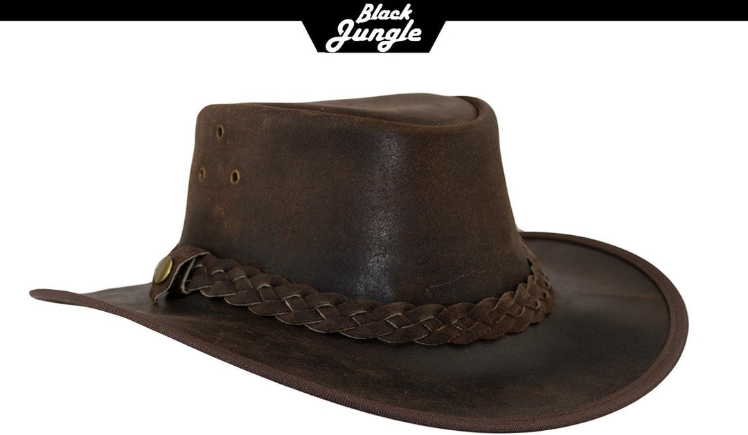 Black Jungle Bulat Lederhut, Westernhut, Australienhut, Cowboyhut XS Braun, XS Braun