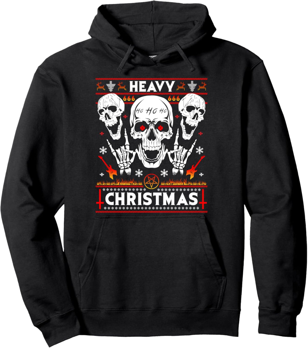 Heavy Christmas Totenkopf mit Weihnachtsmütze Ugly Design Pullover Hoodie