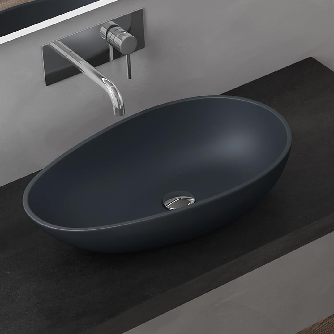 doporro Aufsatzwaschbecken Anthrazit matt oval 59,8x36x14cm Mineralguss | Waschbecken ohne Armaturlo