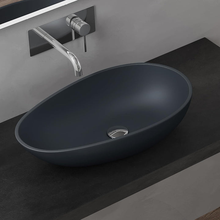 doporro Aufsatzwaschbecken Anthrazit matt oval 59,8x36x14cm Mineralguss | Waschbecken ohne Armaturlo