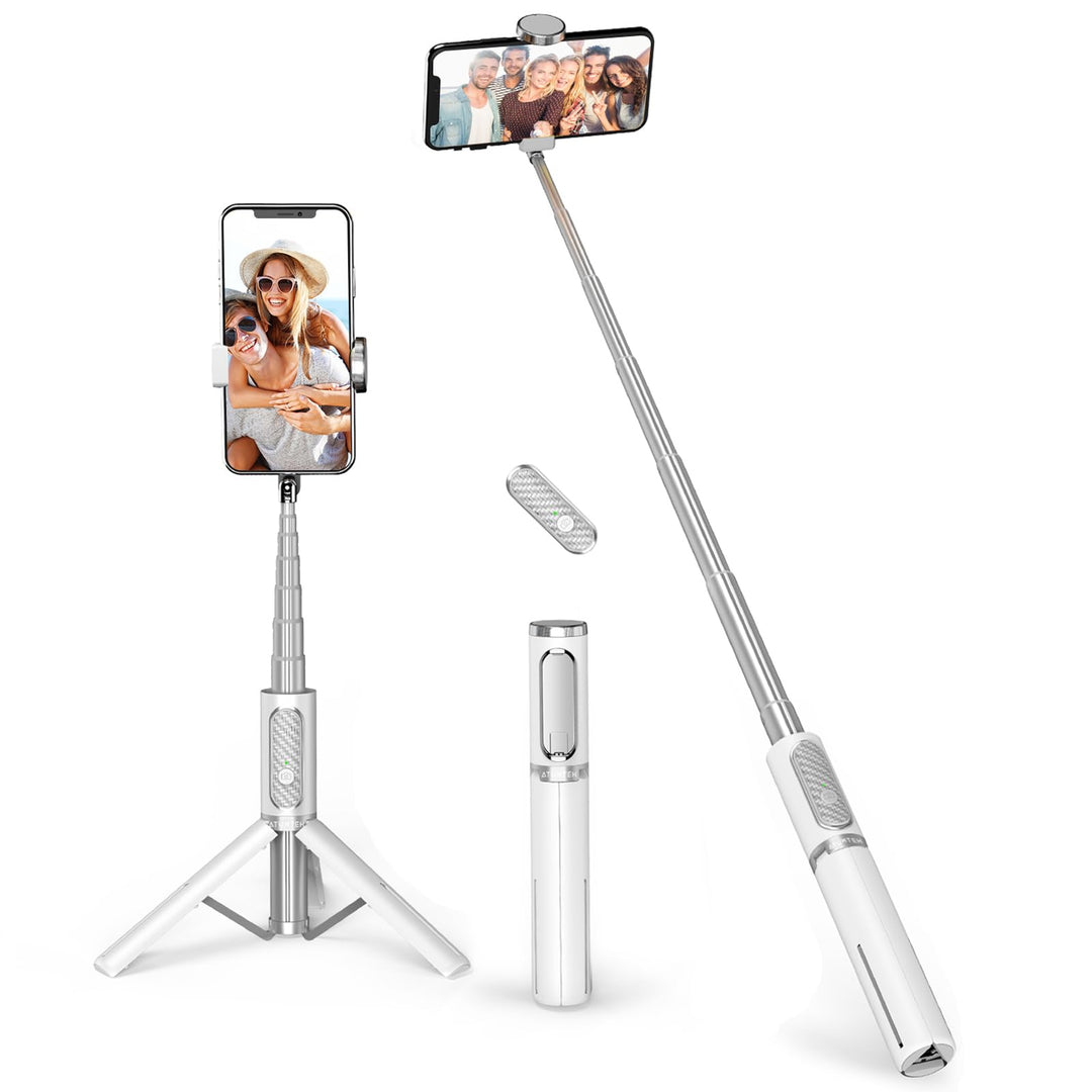 ATUMTEK Bluetooth Selfiestick Stativ, Mini Erweiterbar 3 in 1 Selfie Stange aus Aluminium mit Kabell