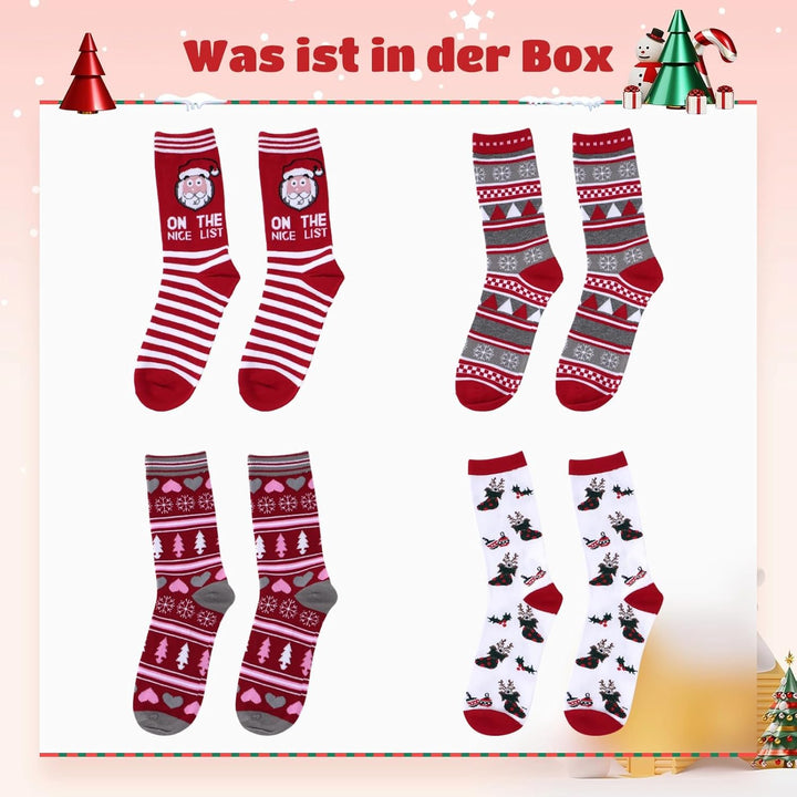 GEKMOR 4 Paar Weihnachtssocken, Warme Wintersocken Christmas Socks Damen Weihnachtsbaum Weihnachtsma