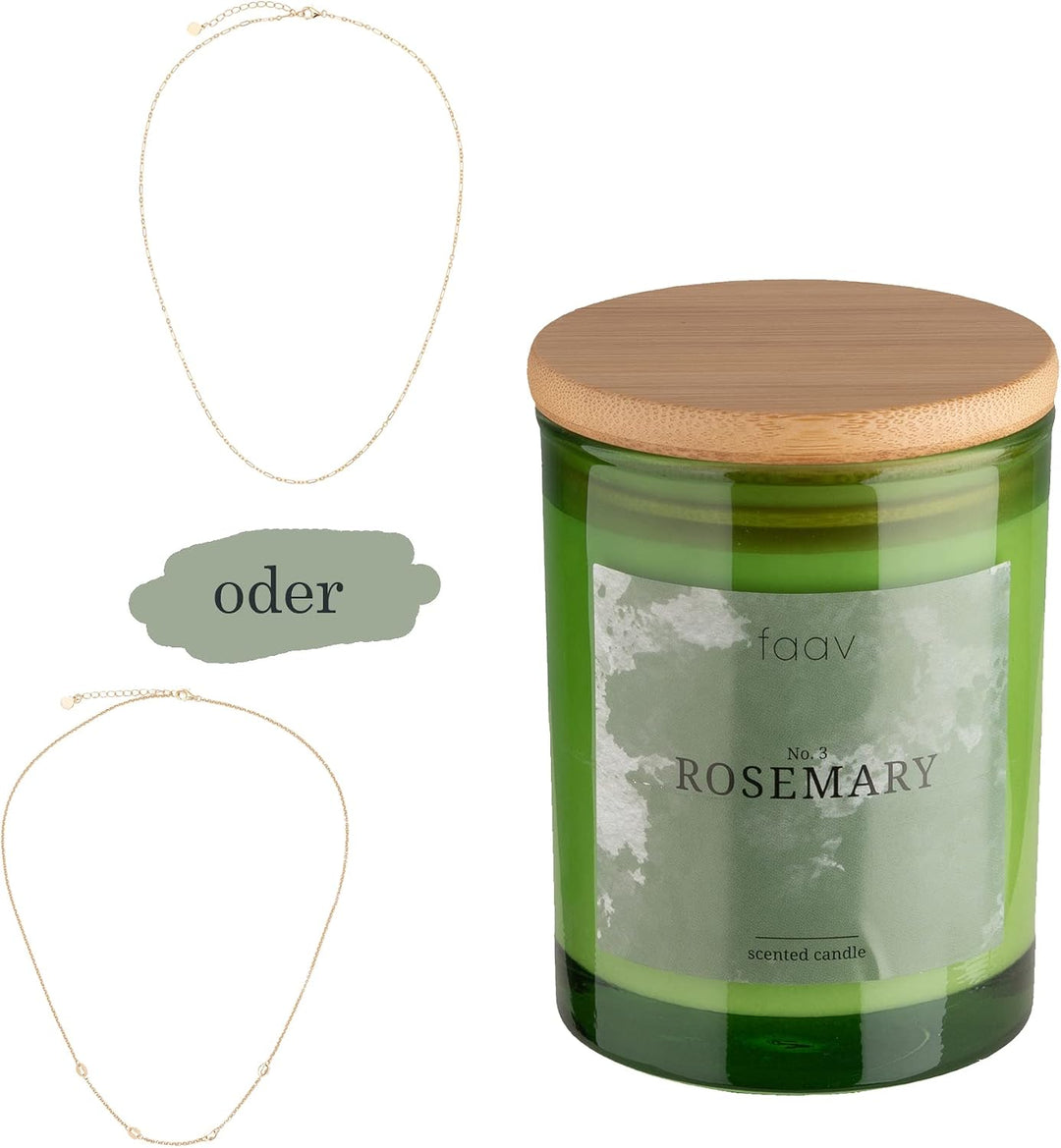 faav Schmuckkerze Rosmarin – Duftkerze inkl. Schmucküberraschung – Kette-Ohrringe-Armband – 45h Bren