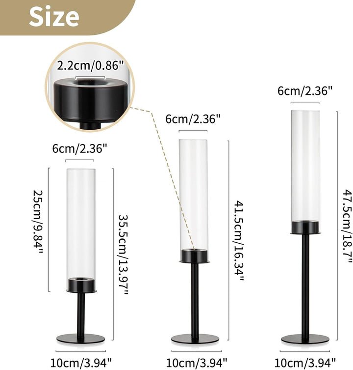 Glaszylinder für Kerzen Kerzenhalter Glas: 6 Stücke Metall Kerzenständer Stabkerzen Schwarz Gross Bo