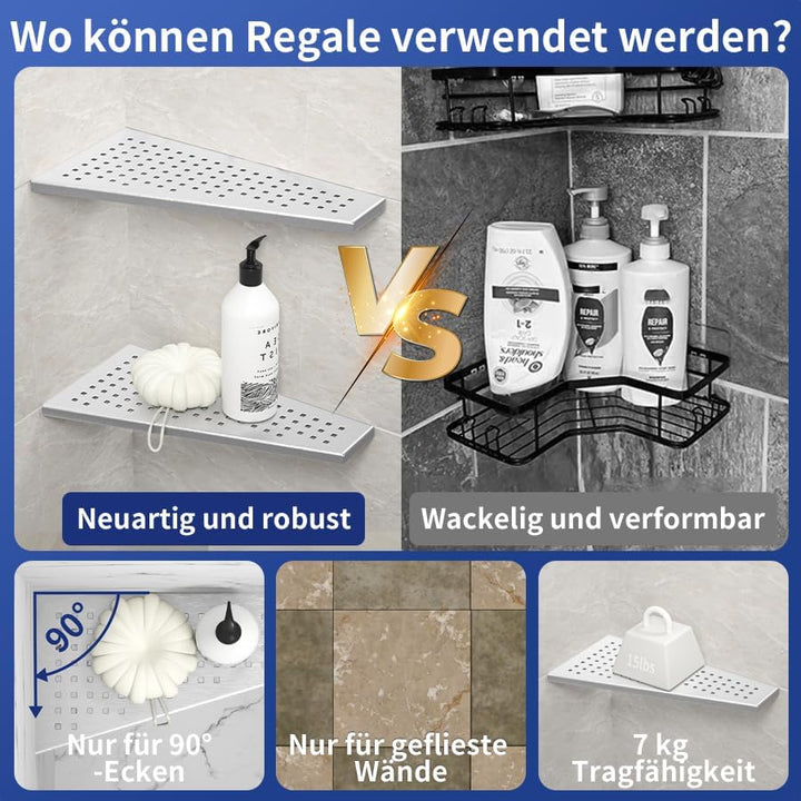 Eckablage Duschablage 304 Edelstahl ohne Bohren für Badezimmer Shampoo Halter Organizer Trapezförmig