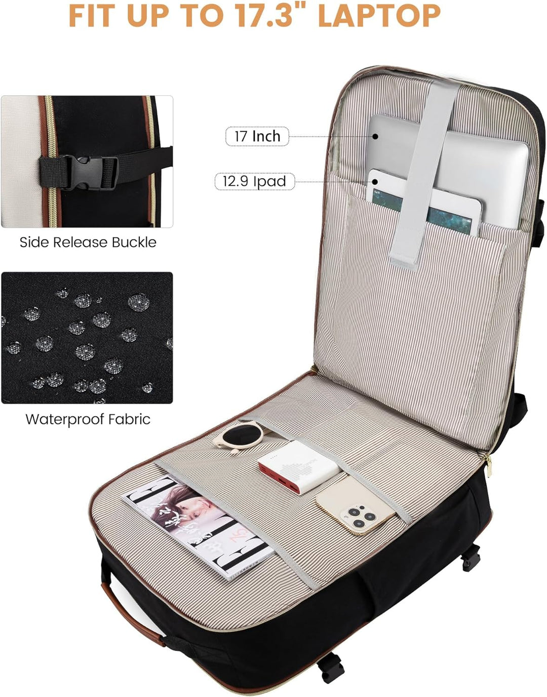 LOVEVOOK Handgepäck Rucksack Flugzeug, Reiserucksack Damen Gross 40L Herren Wasserdicht, Laptop Back