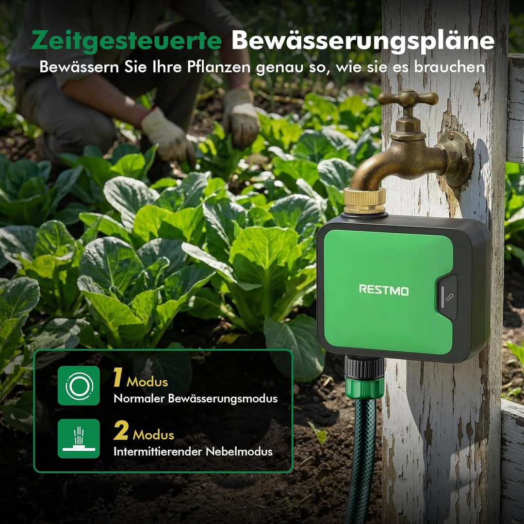 RESTMO 1 Zone Bewässerungscomputer WLAN + RF Hub mit Durchflussmesser, Automatische Garten Bewässeru