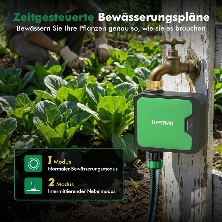 RESTMO 1 Zone Bewässerungscomputer WLAN + RF Hub mit Durchflussmesser, Automatische Garten Bewässeru