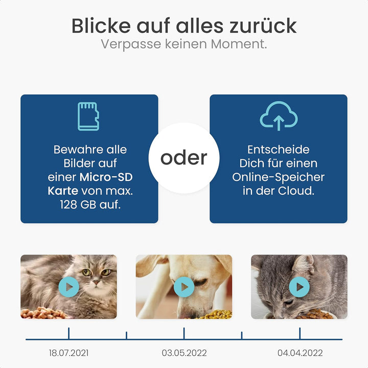 Gologi Futter-Automat Katze mit Kamera Full HD, Mikro und Lautsprecher, Katzenfutter-Automat Trocken