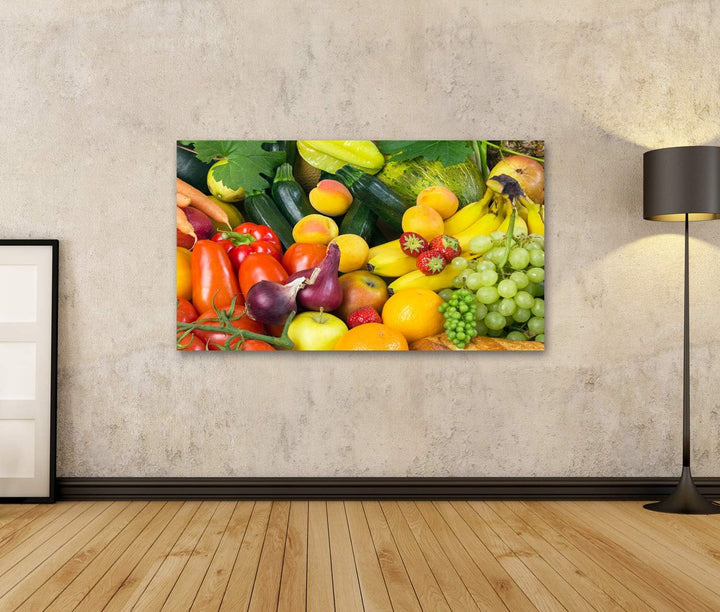 islandburner Bild auf Leinwand Obst Gemüse Kollektion Bunt Bilder Wandbilder Poster, 80L x 40B cm