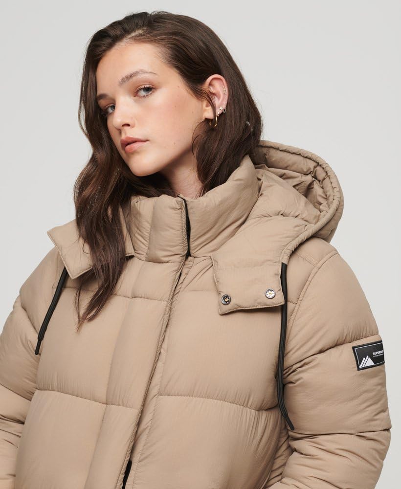 Superdry Damen Langer Ripstop Steppmantel 38 fossil braun raster, 38 fossil braun raster