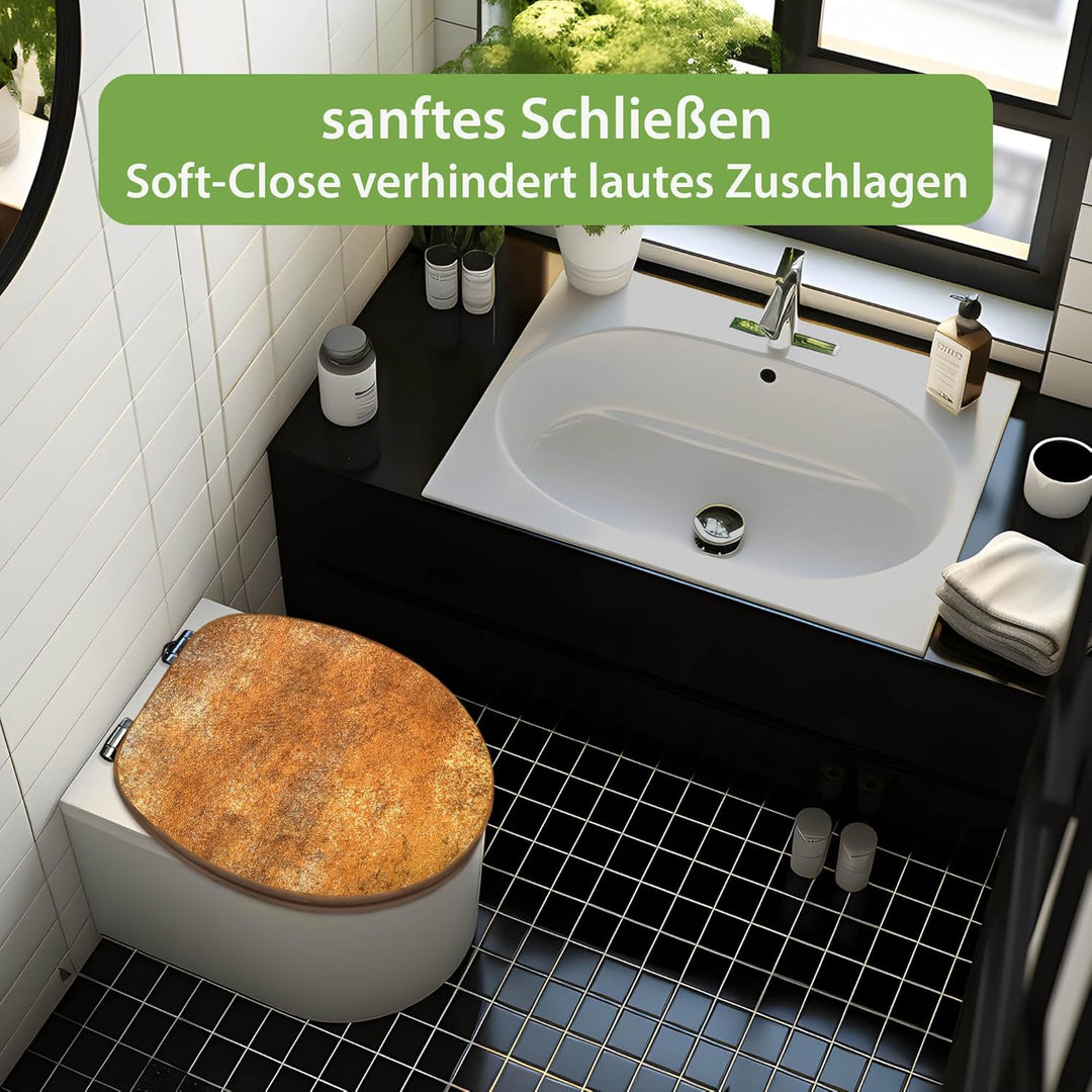 banjado Design WC Sitz Bambus Absenkautomatik 45,8x37,5cm - Toilettendeckel mit Absenkautomatik Holz