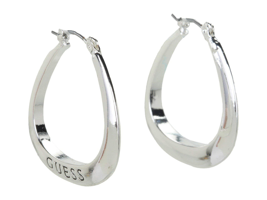 GUESS "Basic" Silver Small Oval Logo Hoop Earrings