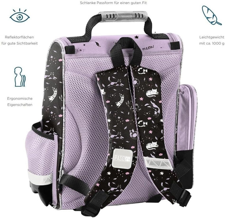 Familando - Schulranzen Set - 8-teilig mit Federmappe - Sweet Kitty Katze - Ergonomisch, stabil & mi