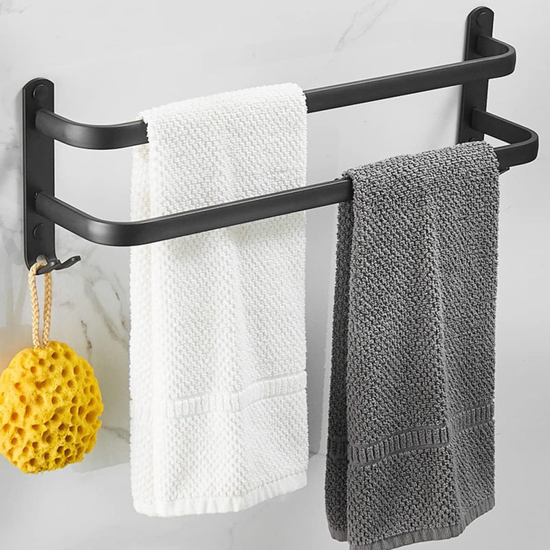 Badezimmer Handtuchhalter, Handtuchregal Schwarz Matt Handtuchstange mit Handtuchhaltern und Haken-D