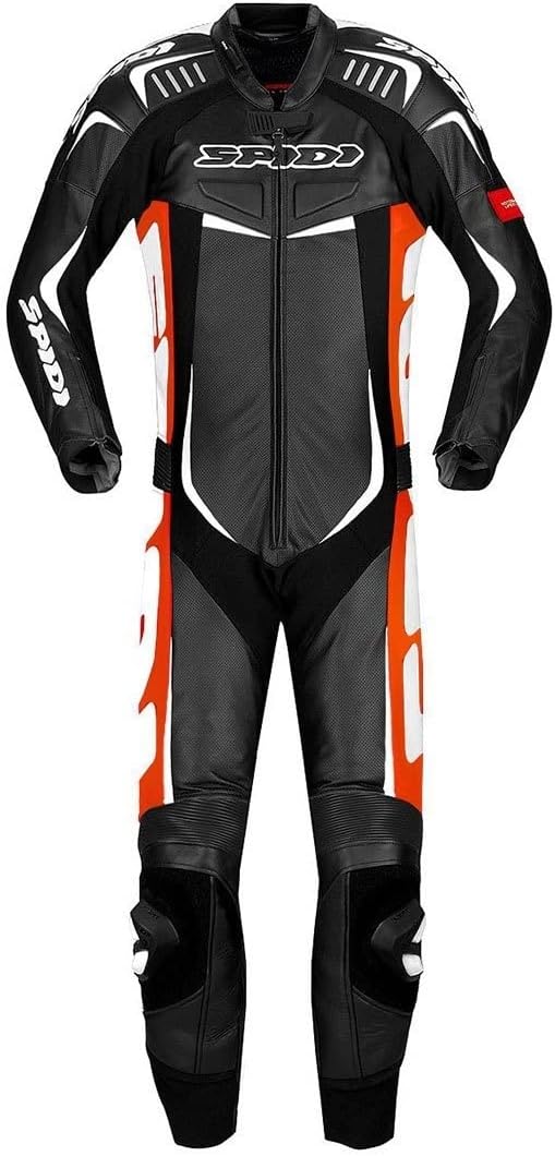 SPIDI Track Wind Pro 1-Teiler Motorrad Lederkombi (Black/White/Red,56) 56 Rot, 56 Rot