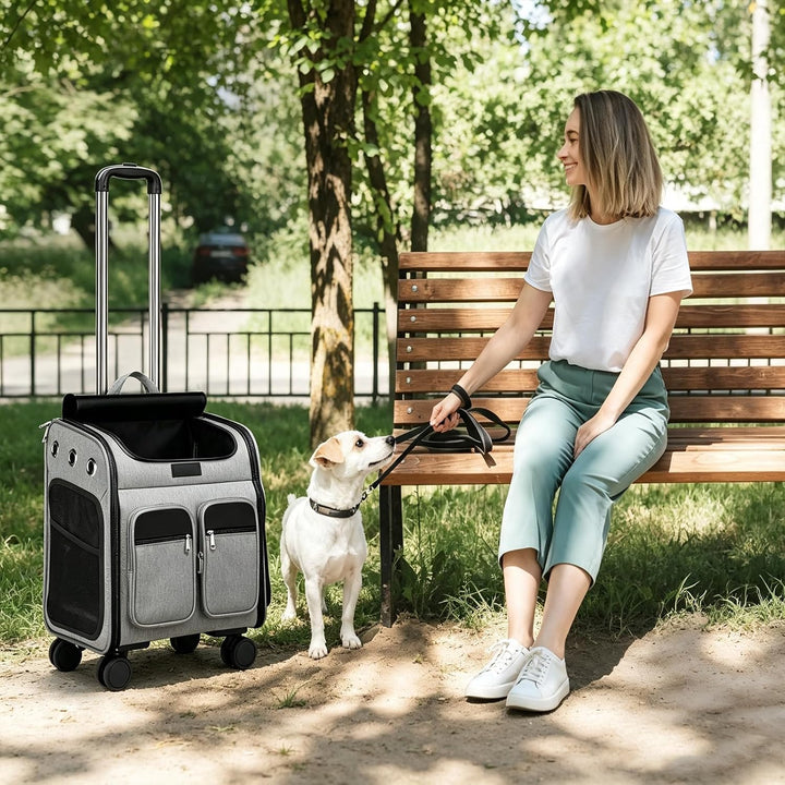 PETCUTE Katzenrucksack Hunderucksack mit Trolley 2 in 1 bis 11 kg,Faltbarer Hundetrolley mit 4 Räder